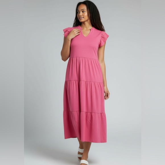 SHEIN Pink Tiered Midi Dress XL - Picture 3 of 6